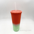 hete verkoop 22oz/650 ml/24oz plastic dubbele wandtuimelaar met kleurverandering tuimelaar met stro